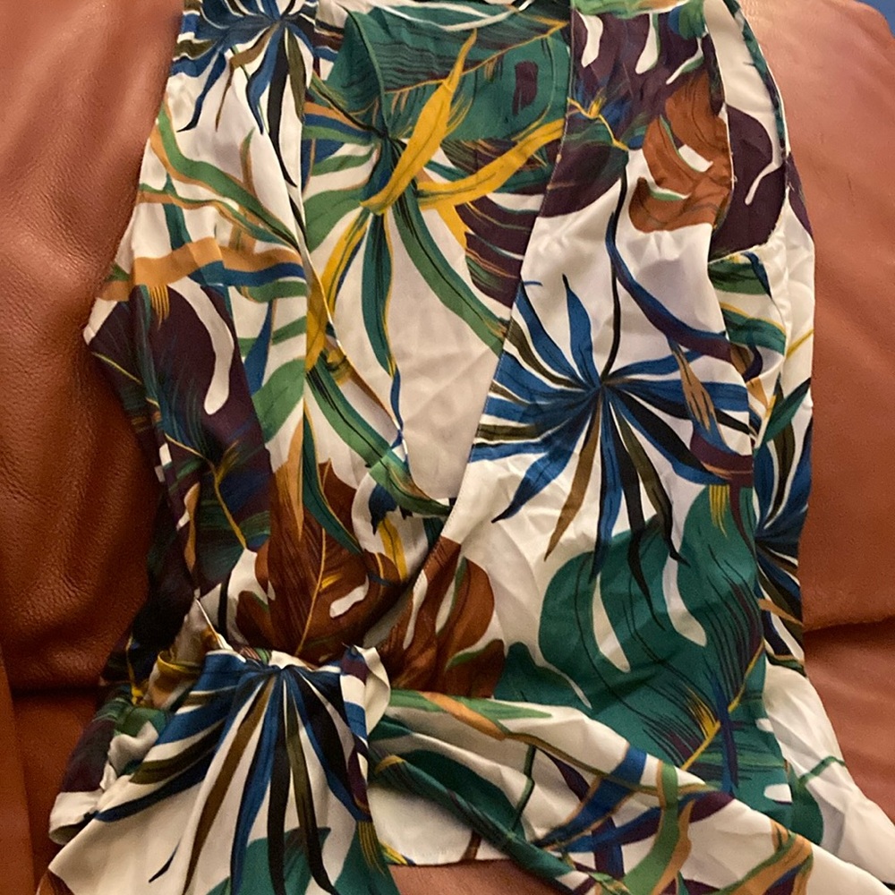 Zara Green Asymmetrical Tie Front Blouse